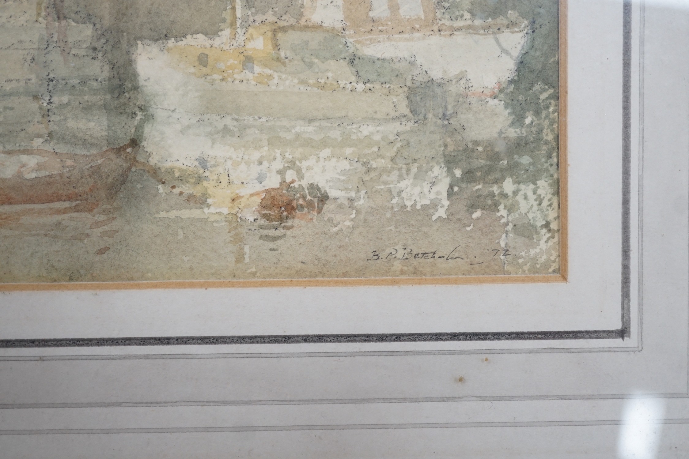 Bernard Philip Batchelor (1924-), watercolour, 'Misty morning on the Thames', signed and dated '72, 14 x 22cm